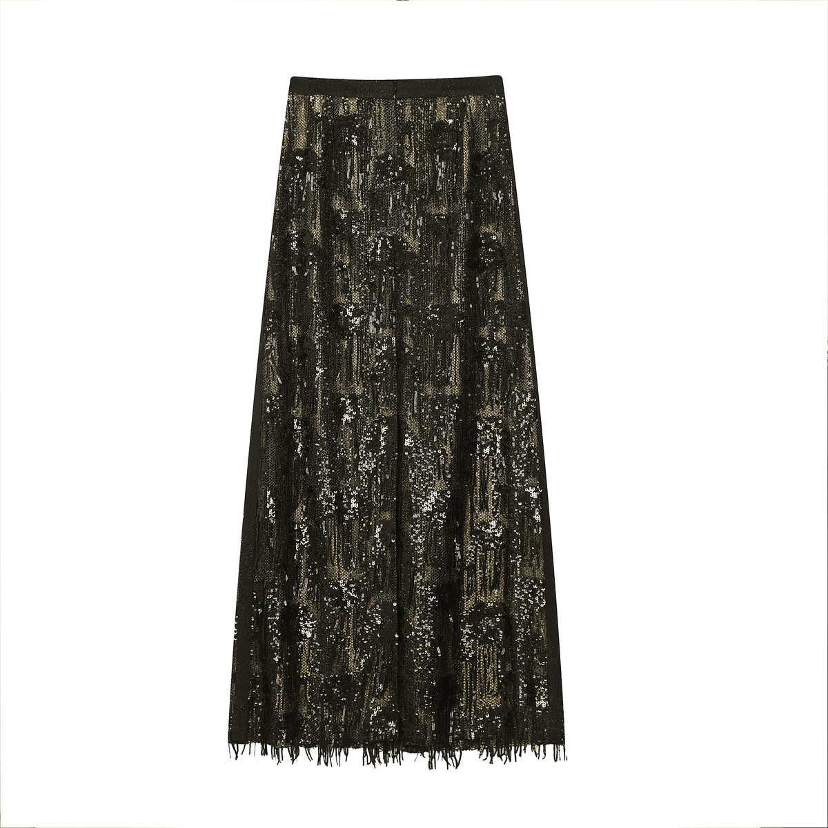Black & Gold Sequin Fringe Maxi Skirt - image 2