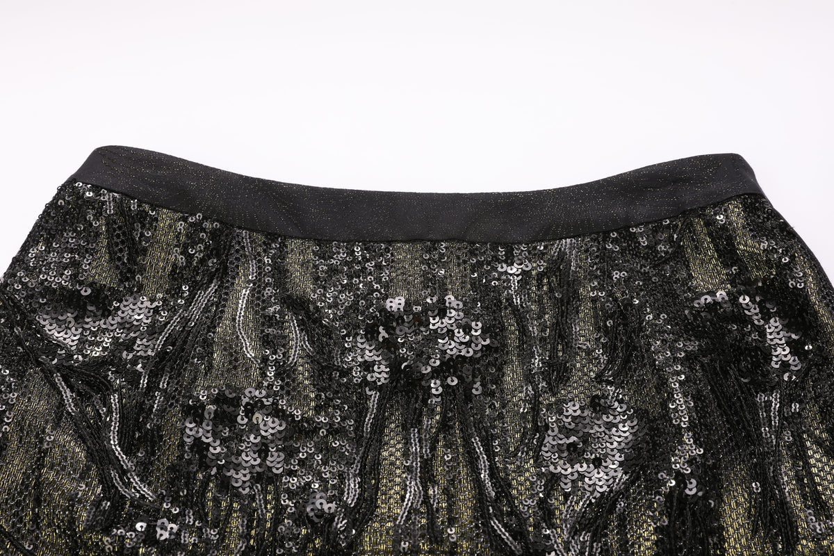 Black & Gold Sequin Fringe Maxi Skirt - image 3