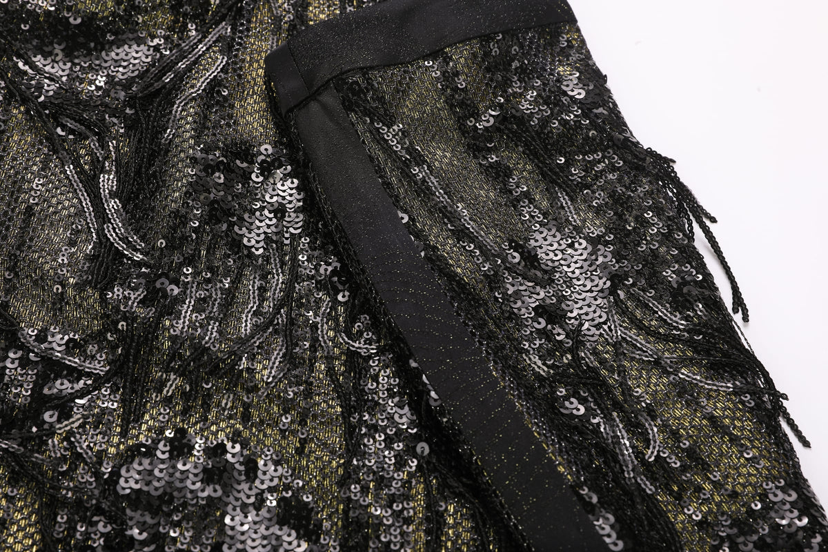 Black & Gold Sequin Fringe Maxi Skirt - image 4