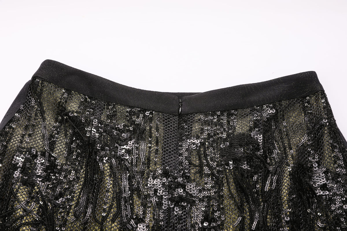 Black & Gold Sequin Fringe Maxi Skirt - image 5