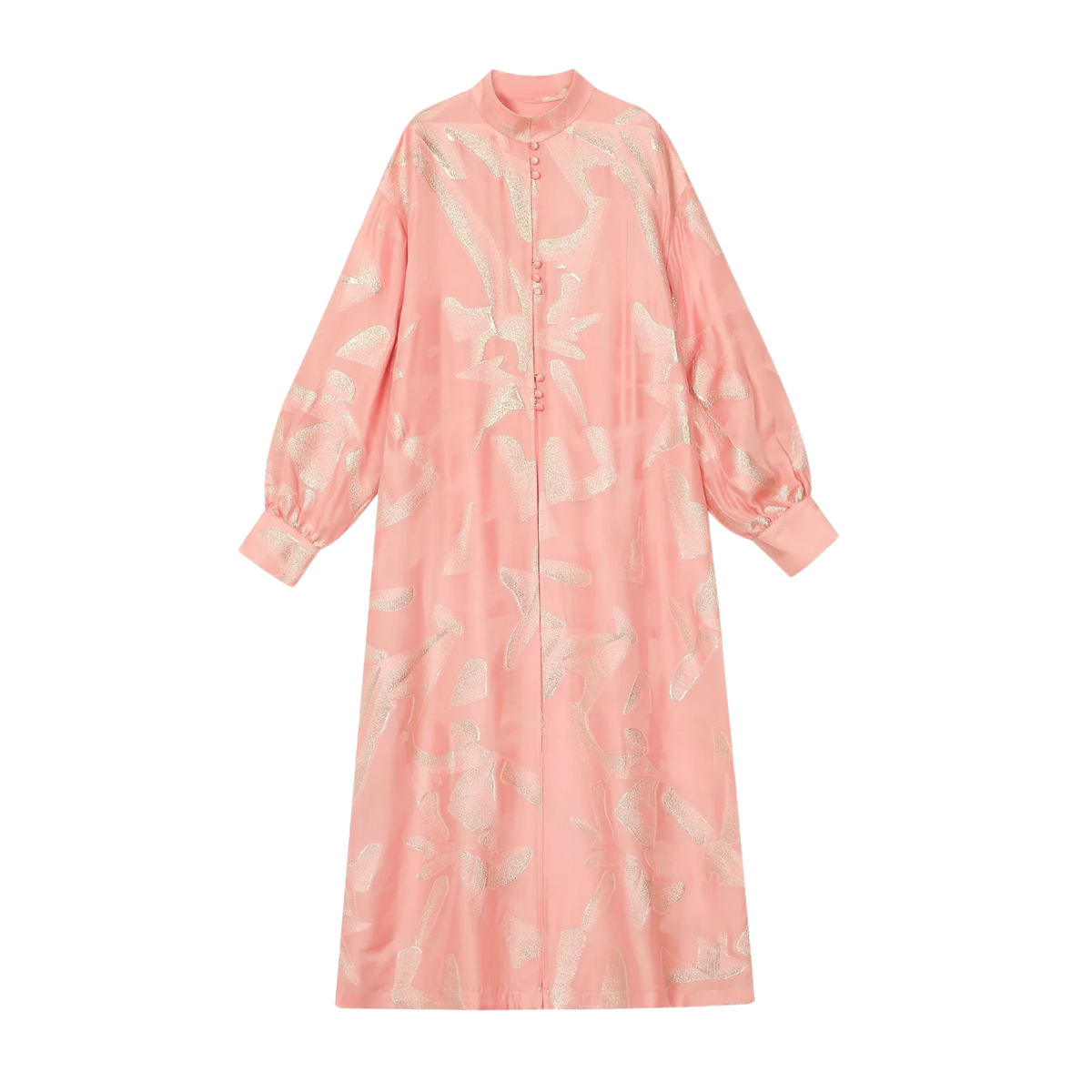 Gilded Pink Long Shirt — front view showing the long button-front silhouette