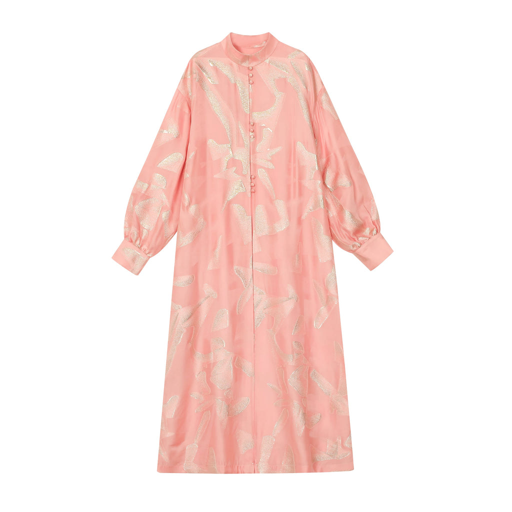Gilded Pink Long Shirt — full front view with long sleeves and gold-toned pattern