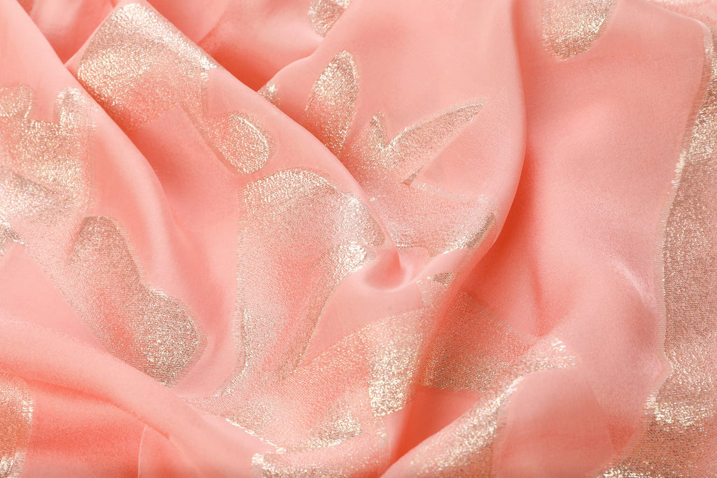 Gilded Pink Long Shirt — close-up of softly folded pink fabric and gold-toned pattern