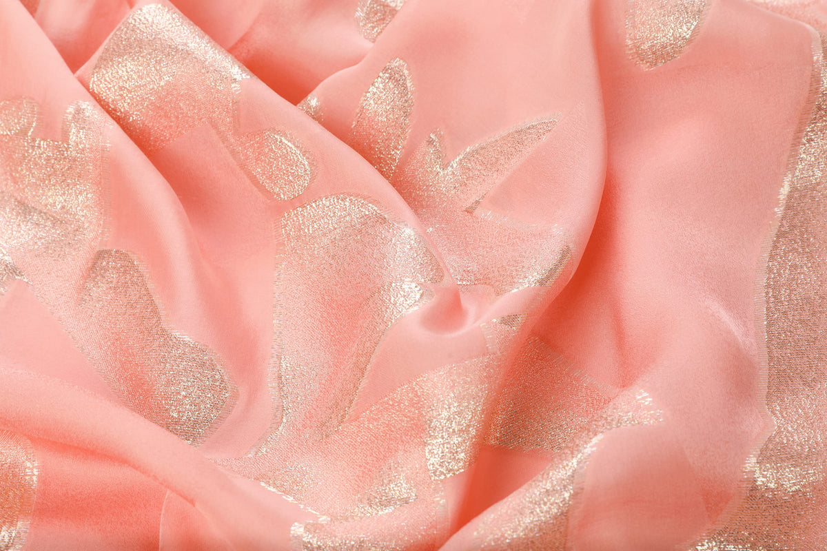 Gilded Pink Long Shirt — close-up of softly folded pink fabric and gold-toned pattern