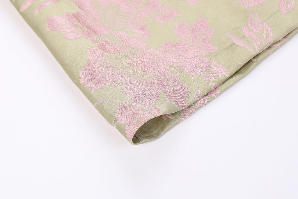 Chinese Silky Phoenix Brocade Abaya (Neon Green) — sleeve detail with pink woven motifs and neon-green edging