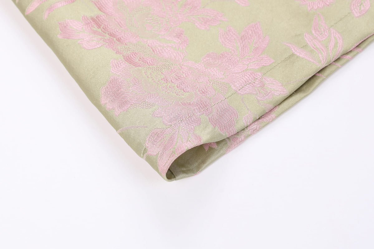 Chinese Silky Phoenix Brocade Abaya (Neon Green) — sleeve detail with pink woven motifs and neon-green edging