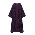 Plum Silk Velvet Layered Abaya — front view showing the long silhouette and dark floral pattern